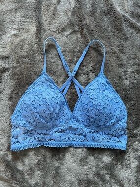 Xhilaration Light Blue Lace Bralette with Crisscross Straps